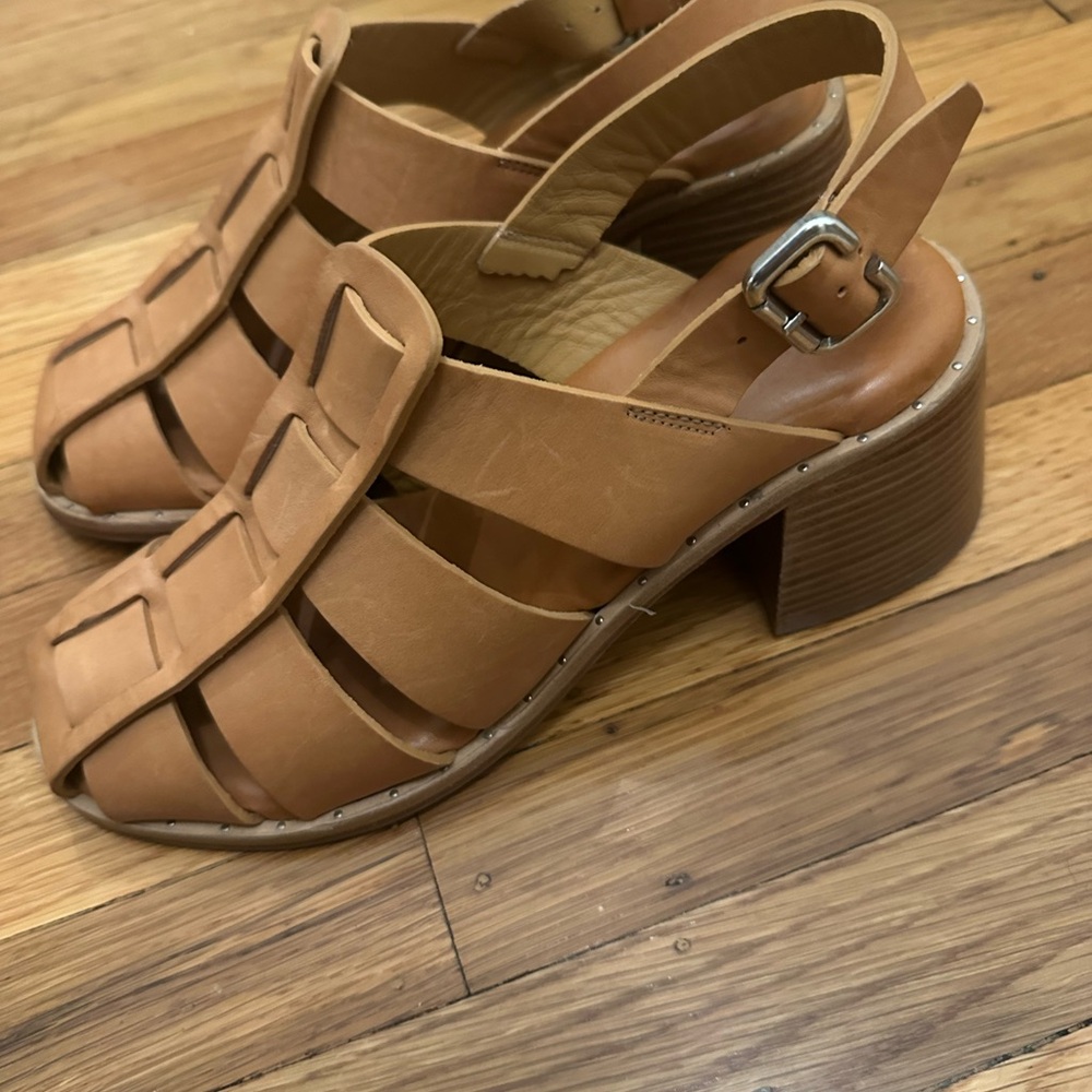 Freda Salvador Tan fisherman Sandals with Chunky Block Heel